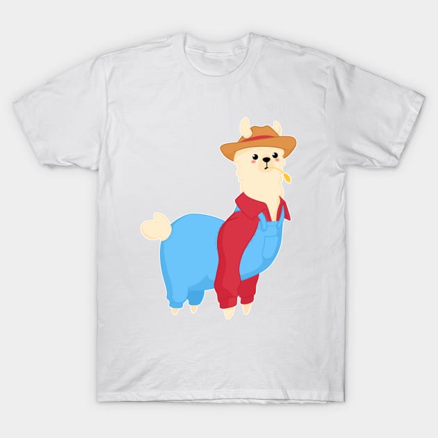 Farmer Llama T-Shirt by KPrimeArt